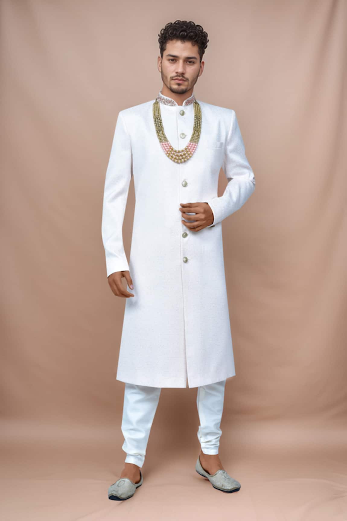 Samyukta Singhania Flower Embroidered Collar Sherwani Set 