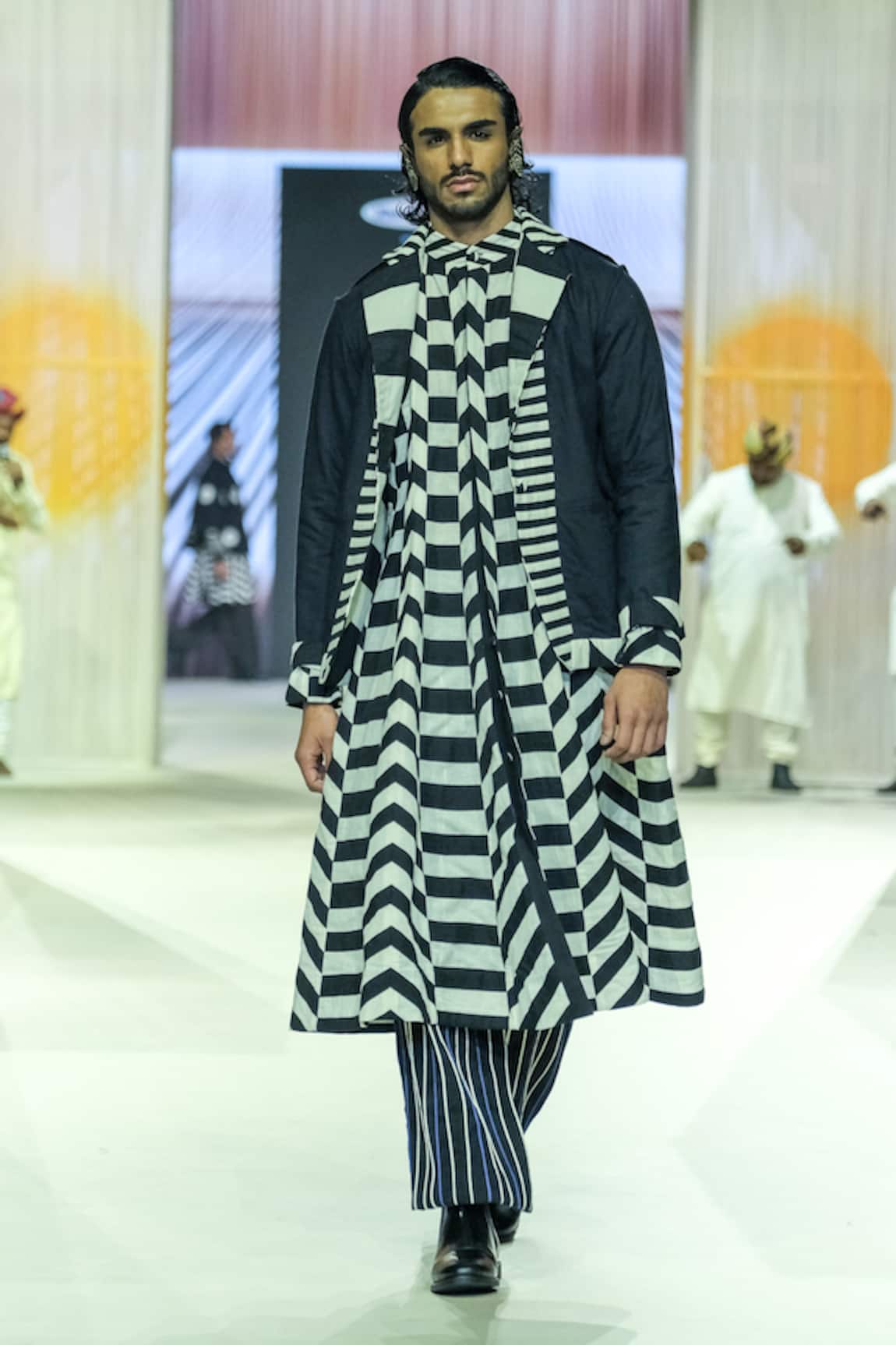KA-Sha Black & White Striped Pant 