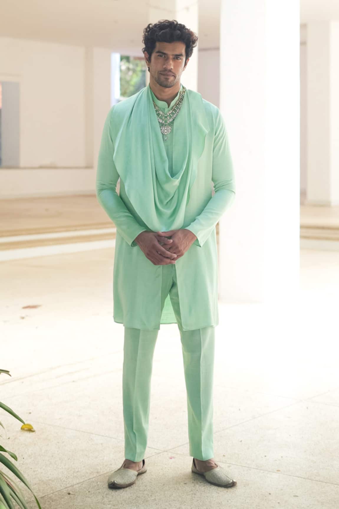 Pooja Bagaria Mint Green Cowl Kurta Set 