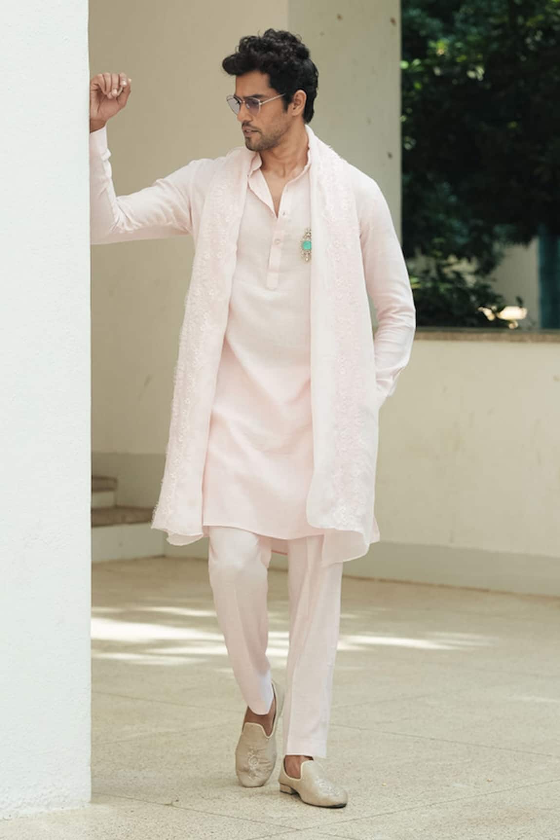 Pooja Bagaria Pastel Pink Cotton Linen Kurta Set 
