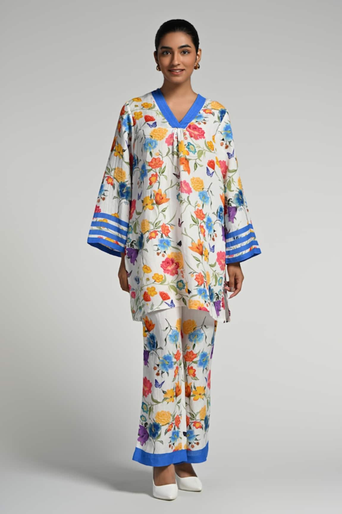 Taroob Floral Print Linen Kurta Set 