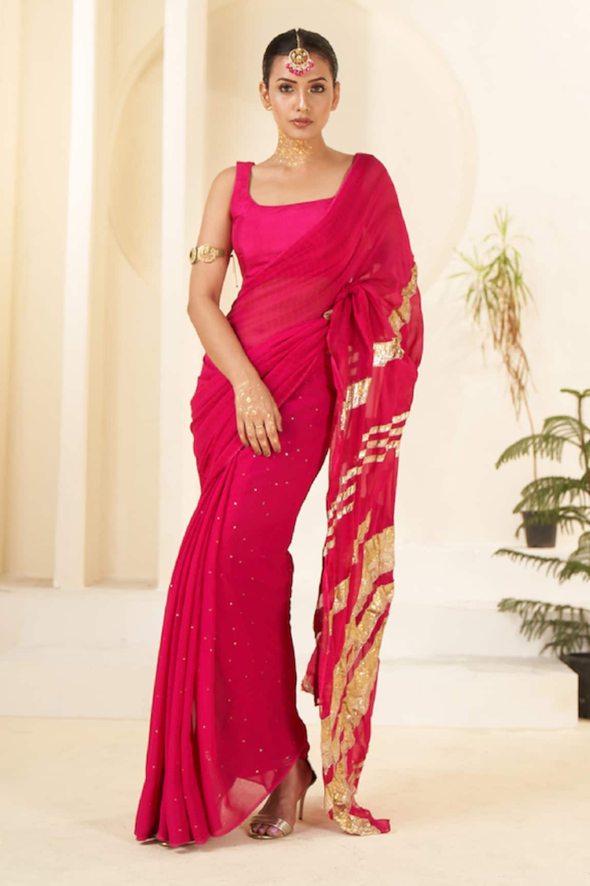 Muskann Kapadiaa Gota Patti Pink Georgette Saree Set 