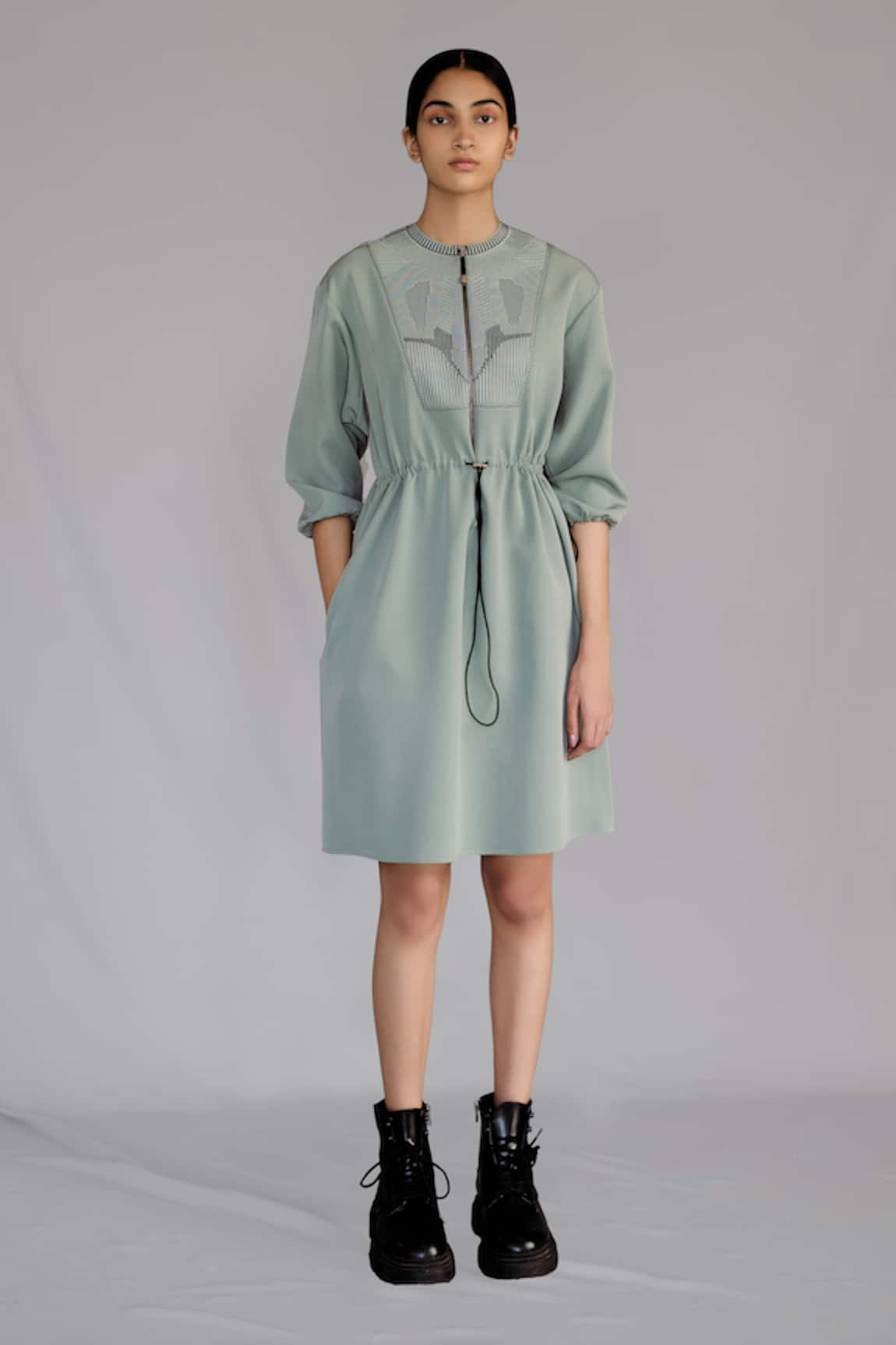 Anurag Gupta Grey Knitted Panel Short Dress 