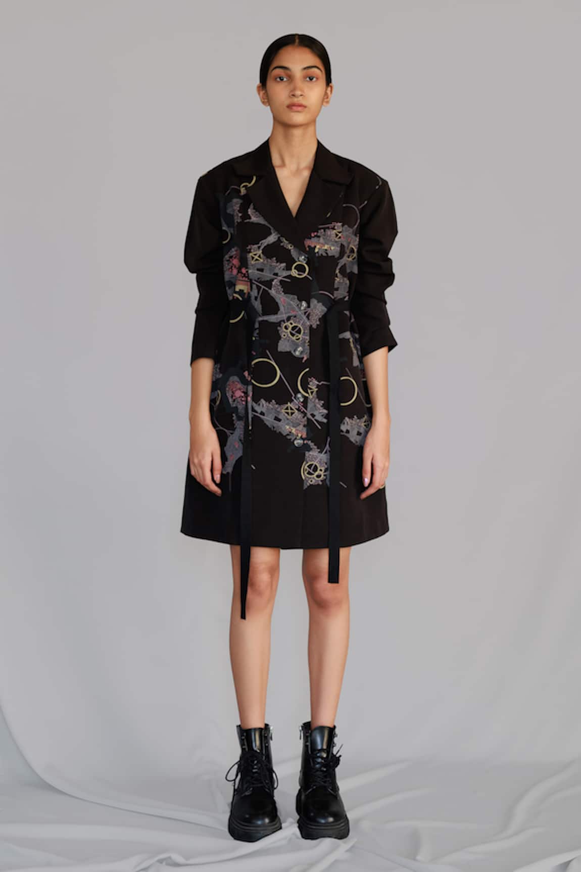 Anurag Gupta Black Map Coat Dress