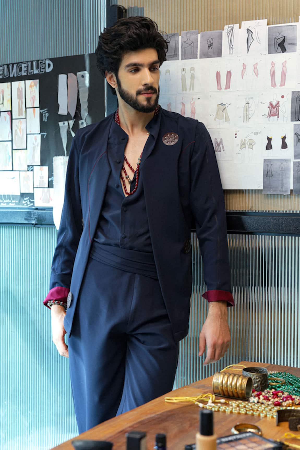 Jatin Malik Midnight Blue Designer Nighttime Set 