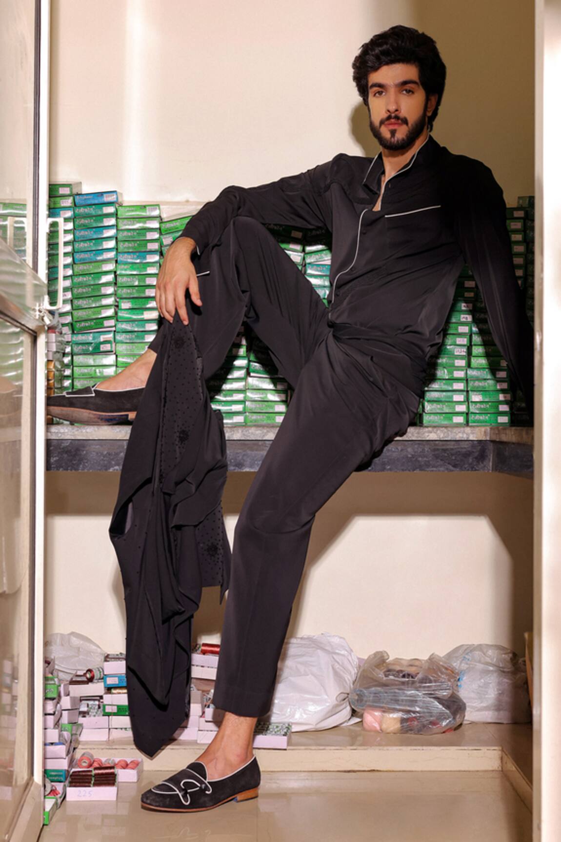 Jatin Malik Monochrome Black Jacket Shirt Trouser Set 