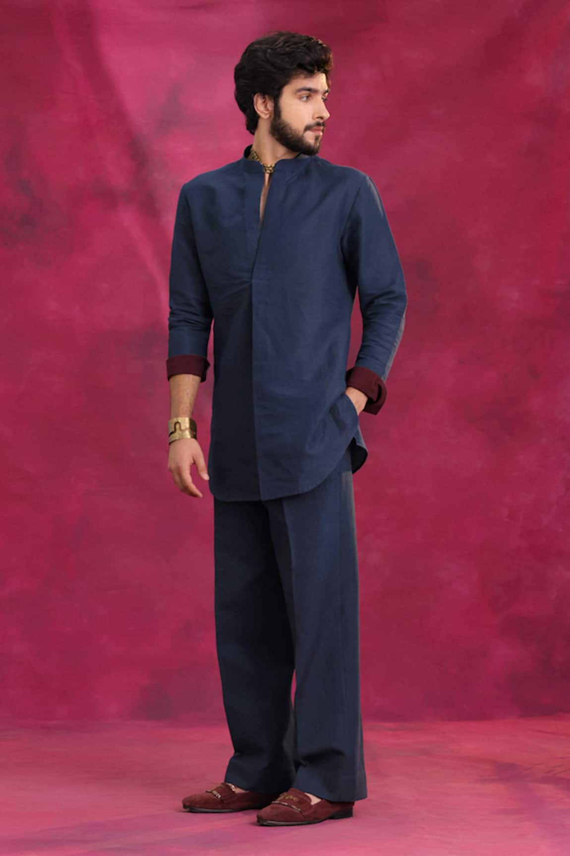 Jatin Malik Midnight Blue Shirt Kurta Set 