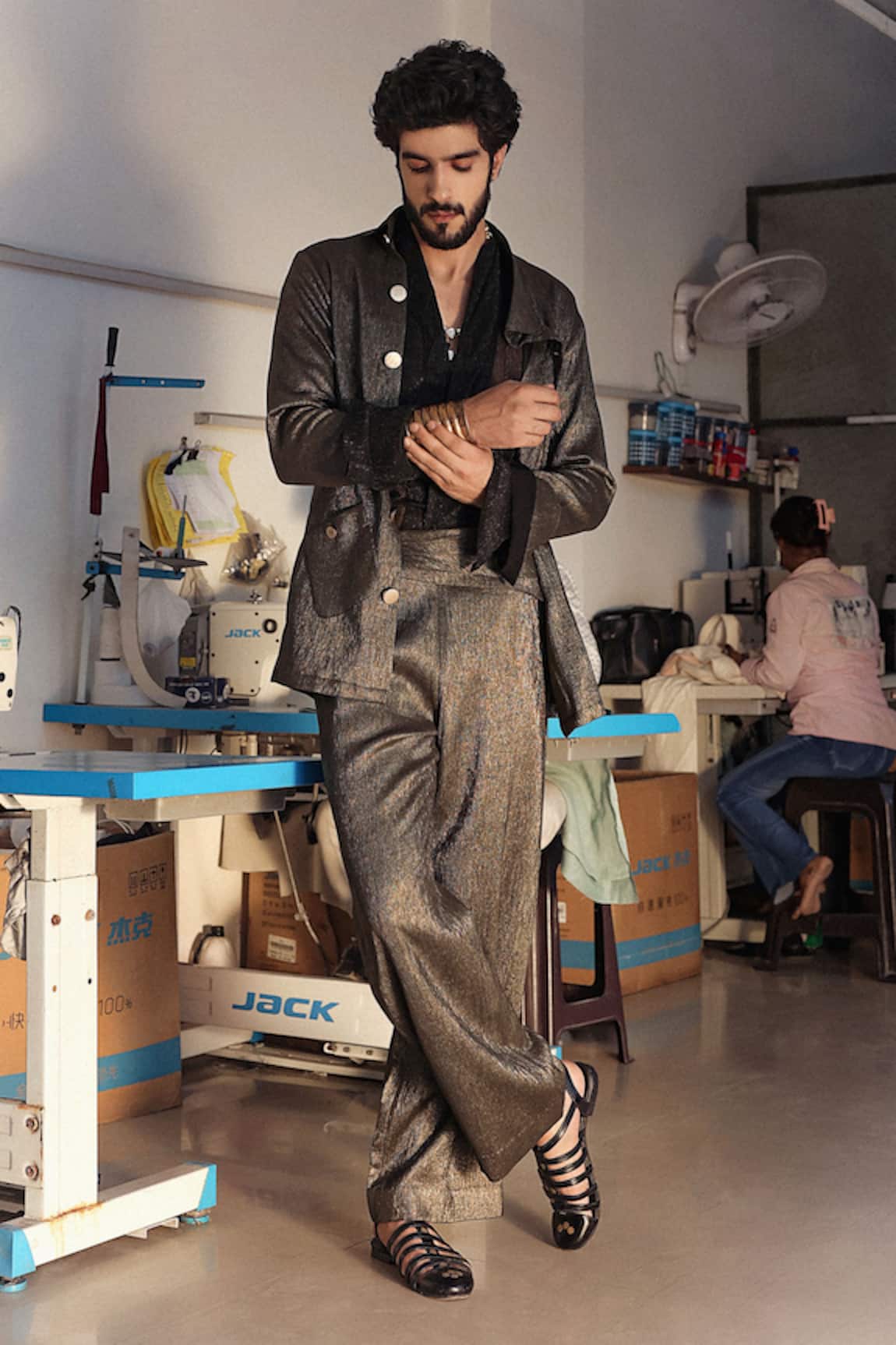 Jatin Malik Metallic Brown Designer Set 