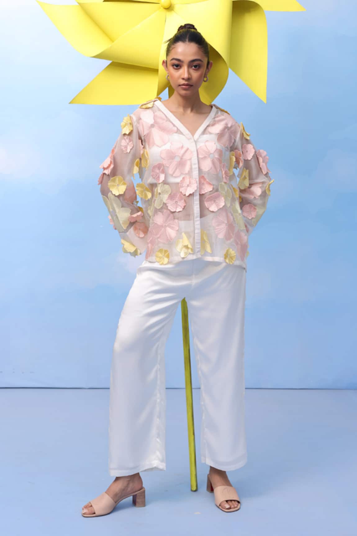 COUCHÉ BY ANANDINI Three-Tone Bloom Silk Organza Shirt 