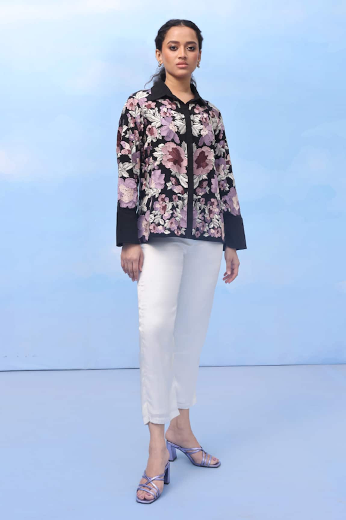 COUCHÉ BY ANANDINI Garden Glory Floral Print Silk Crepe Shirt 
