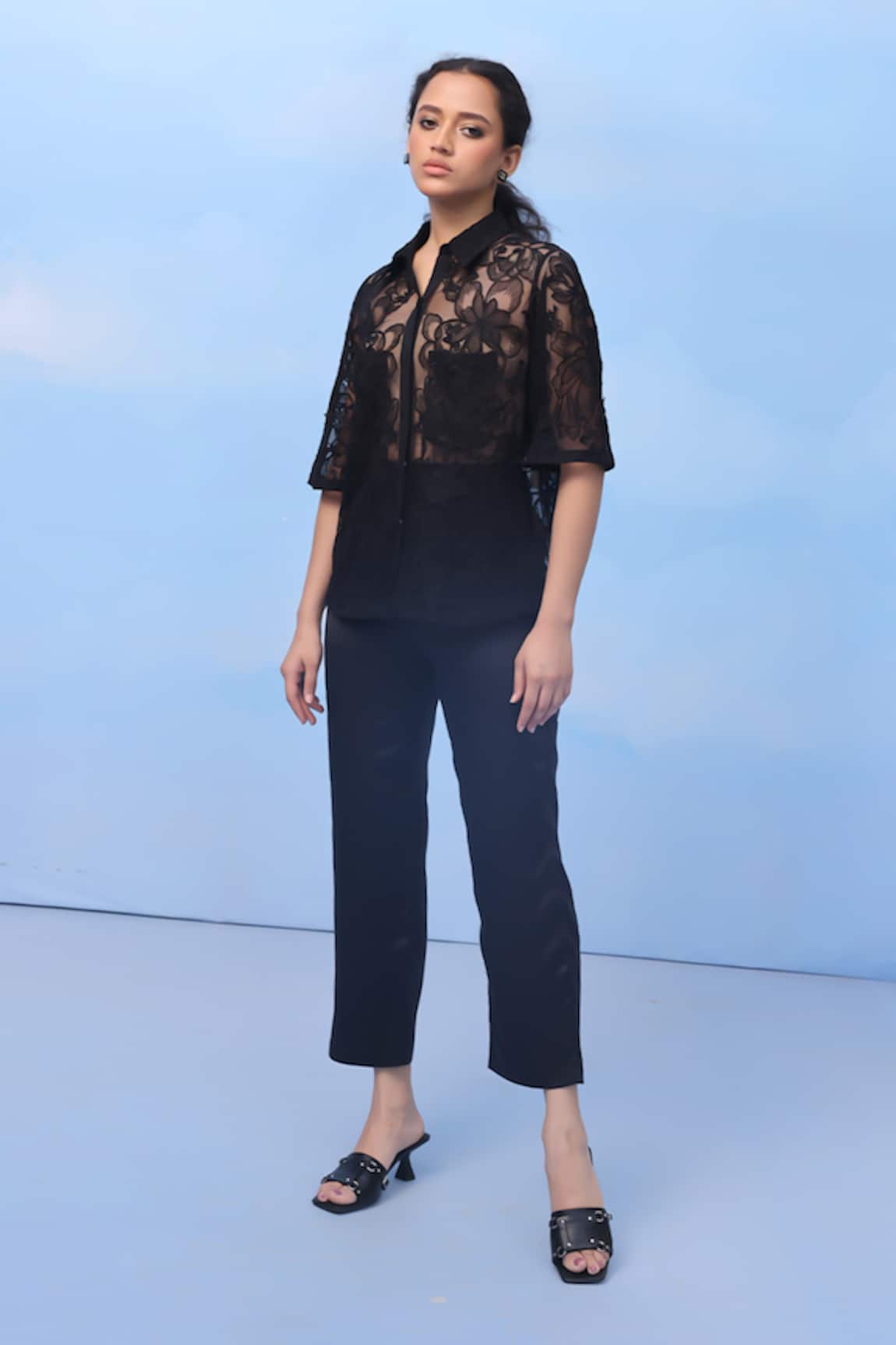 COUCHÉ BY ANANDINI Visco Bloom Black Floral Lace Shirt 
