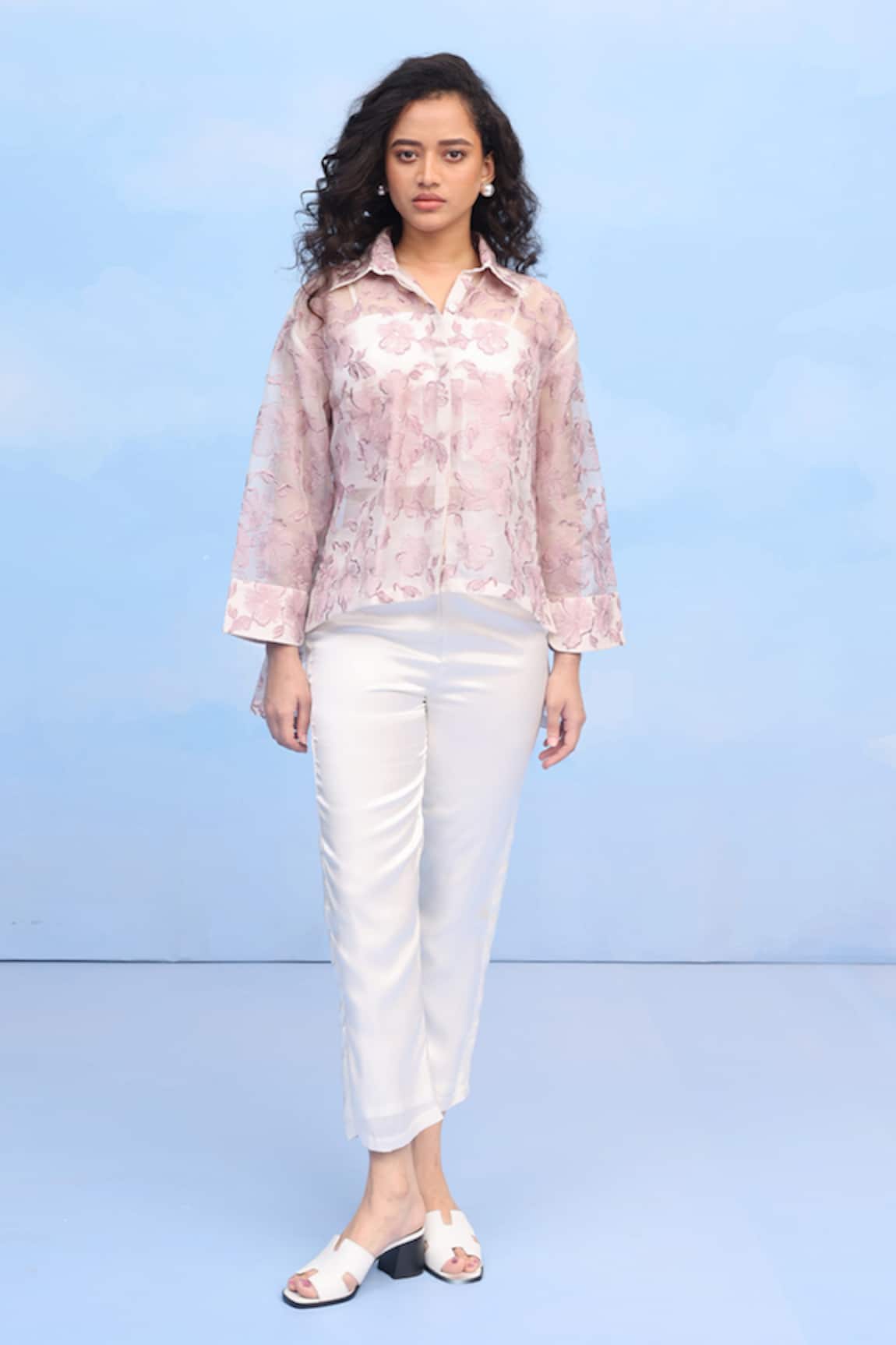 COUCHÉ BY ANANDINI Hibiscus Motif Silk Organza Shirt 
