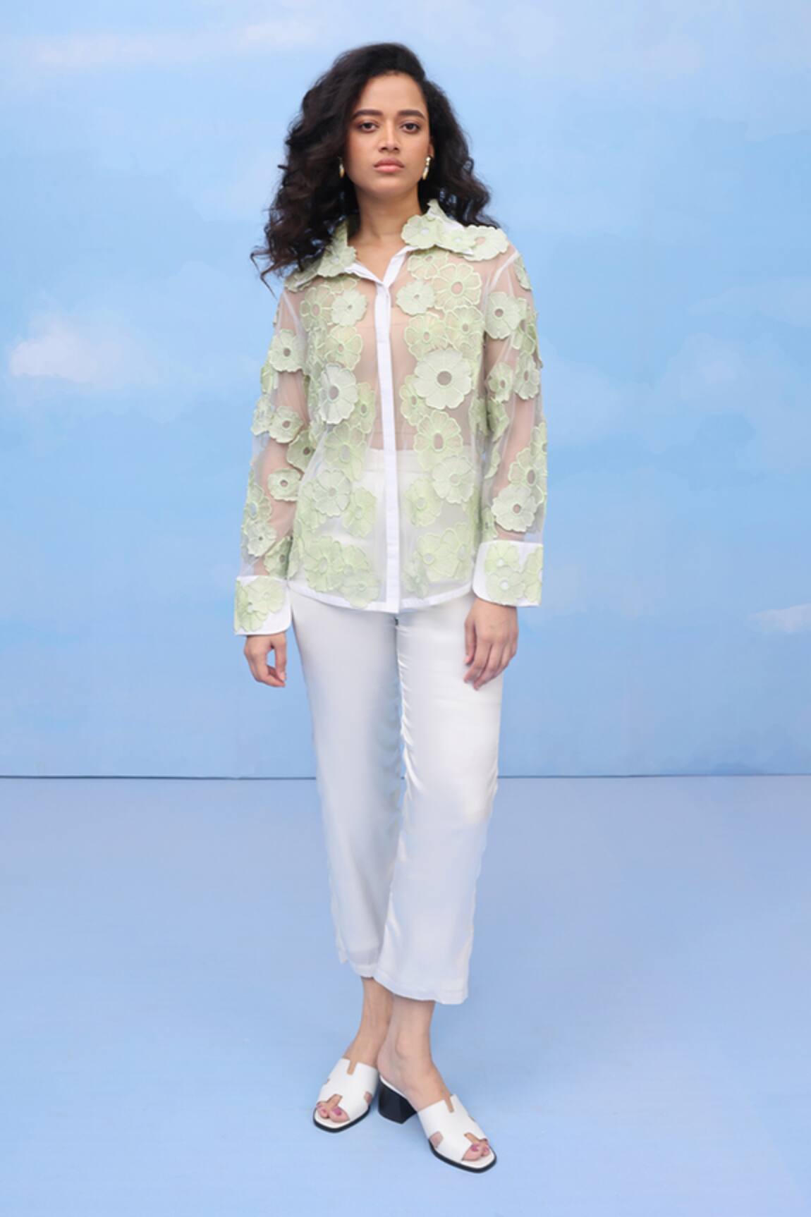 COUCHÉ BY ANANDINI Felt Flowerscape Floral Embroidered Shirt 