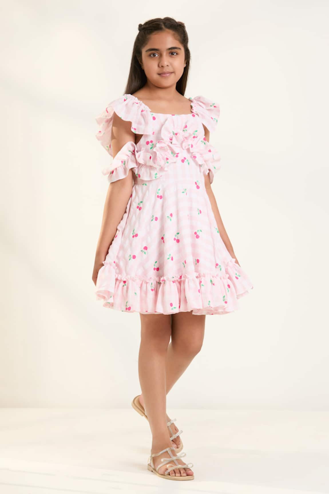 Pnk Isha Arora (Pink) Pink Fruity Cold-shoulder Dress 