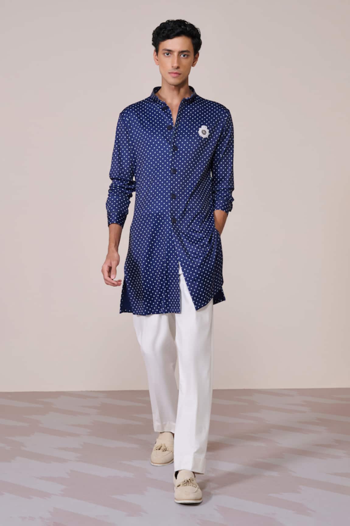 S&N By Shantnu Nikhil Navy Polka Dot Designer Kurta 