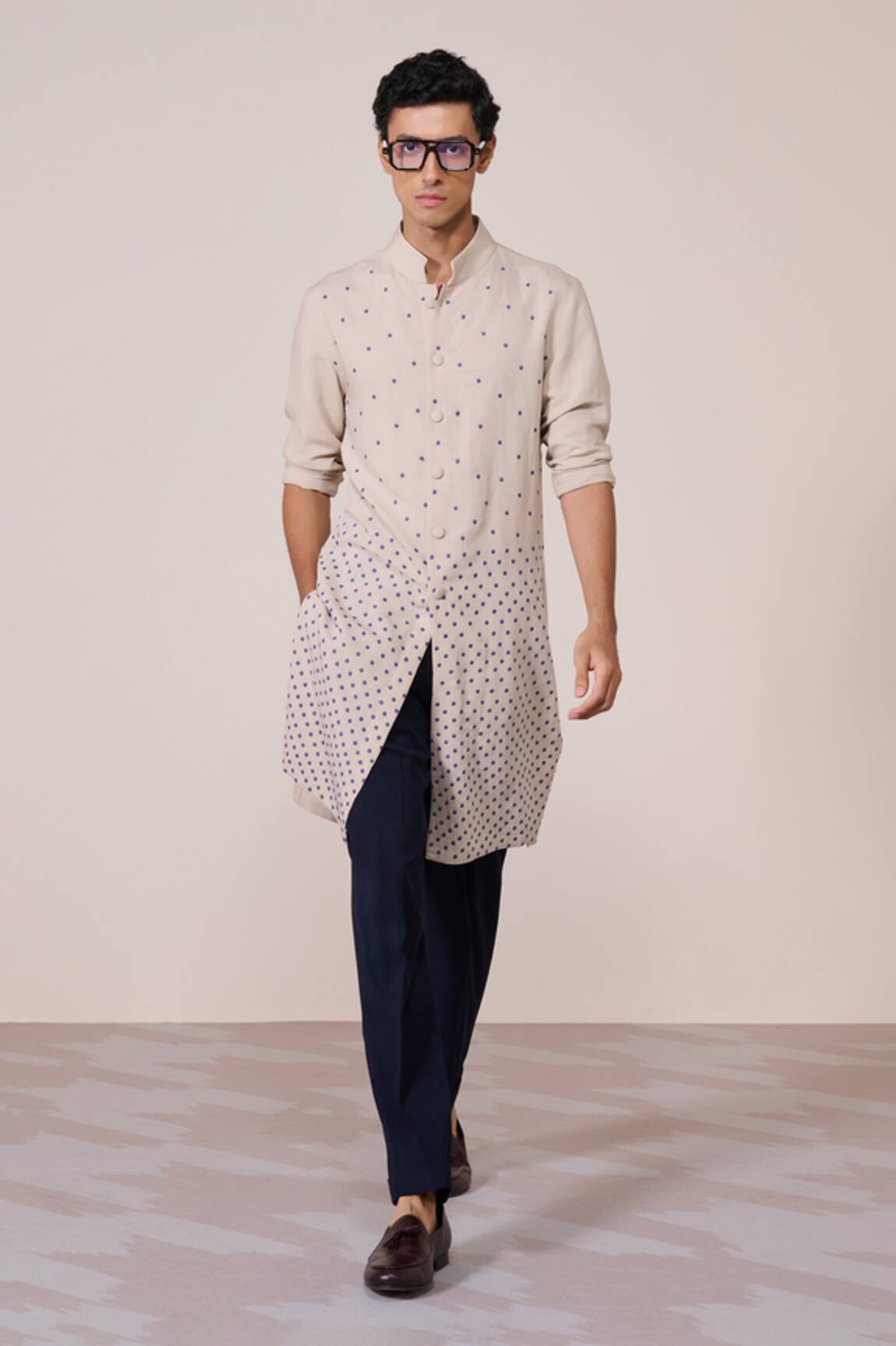 S&N By Shantnu Nikhil Ecru Traditional Print Kurta 