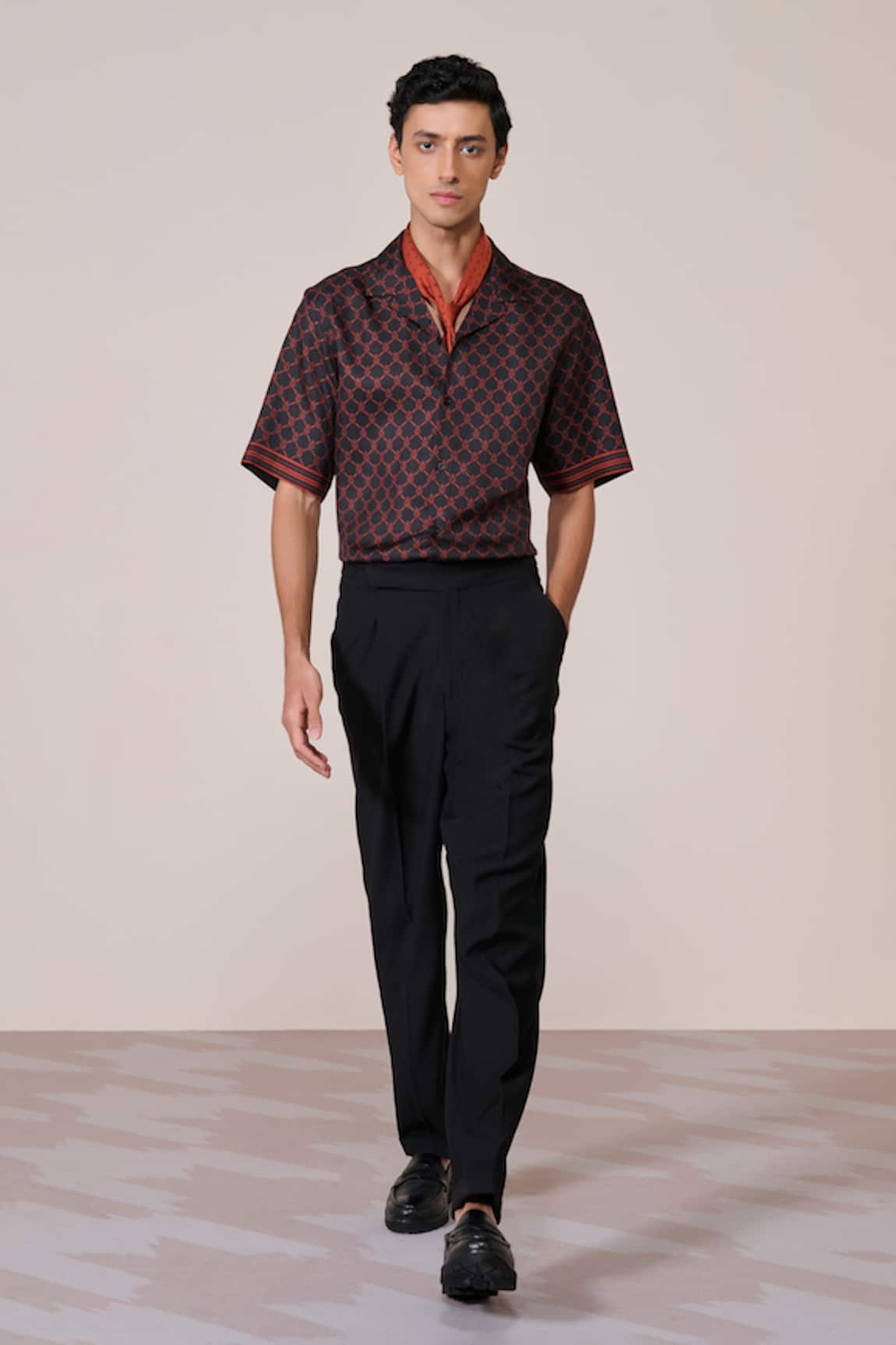 S&N By Shantnu Nikhil Black Silk Twill Adamas Print Shirt 