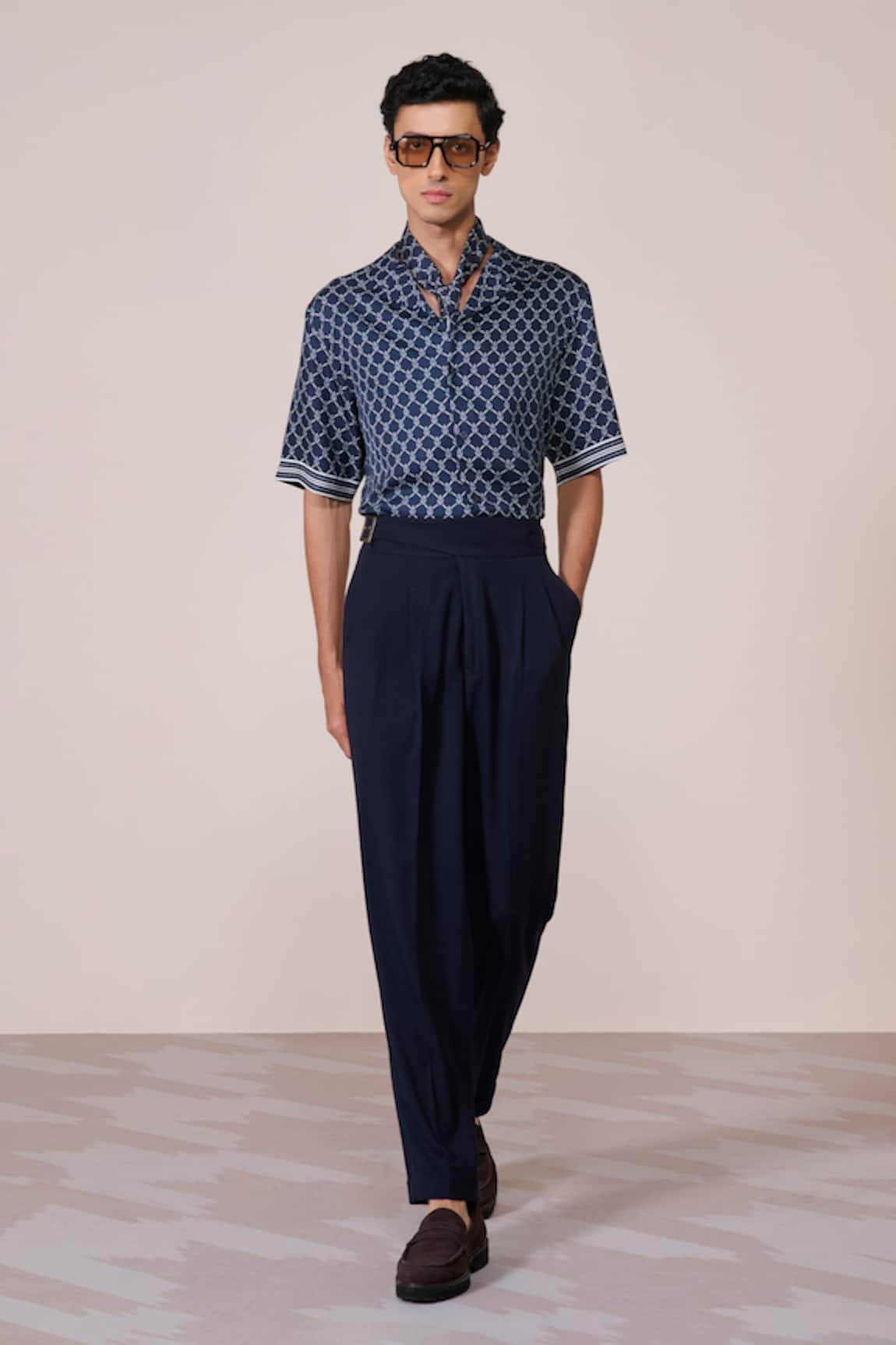 S&N By Shantnu Nikhil Navy Silk Twill Adamas Print Shirt 