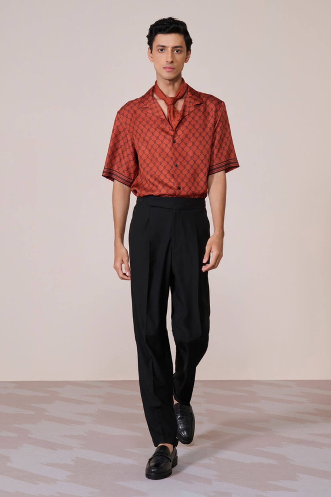 S&N By Shantnu Nikhil Rust Adamas Print Silk Twill Shirt 