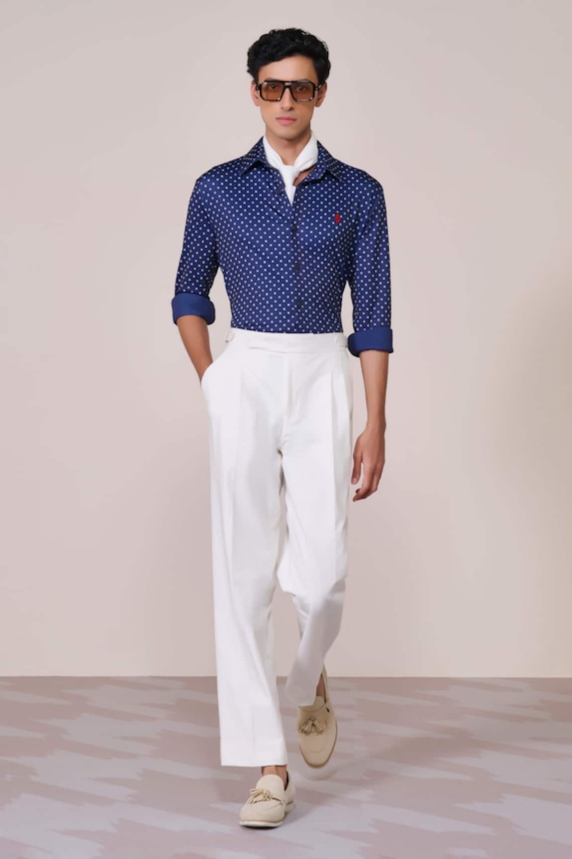 S&N By Shantnu Nikhil Navy Polka Dot Slim Fit Shirt 