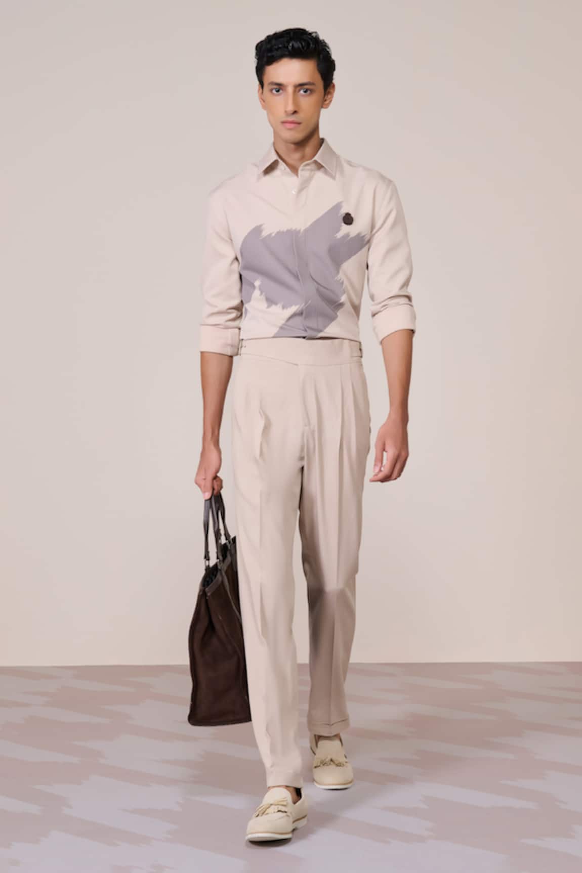 S&N By Shantnu Nikhil Khaki Designer Slim Fit Shirt 