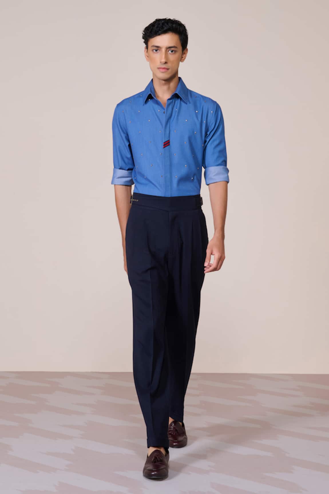 S&N By Shantnu Nikhil Designer Dark Denim Slim Fit Shirt 