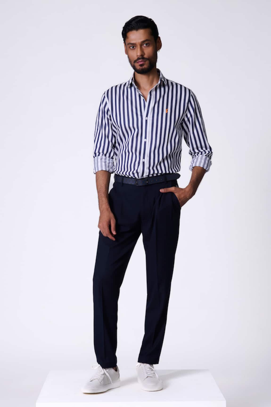 S&N By Shantnu Nikhil Navy Striped Designer Shirt 