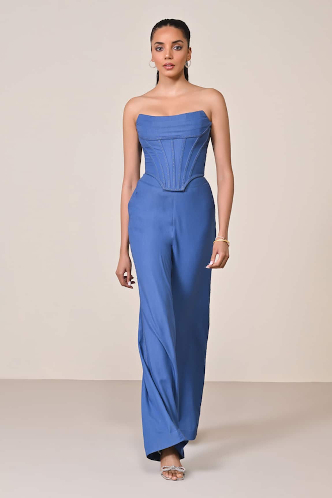 S&N By Shantnu Nikhil Denim Blue Corset Jumpsuit 