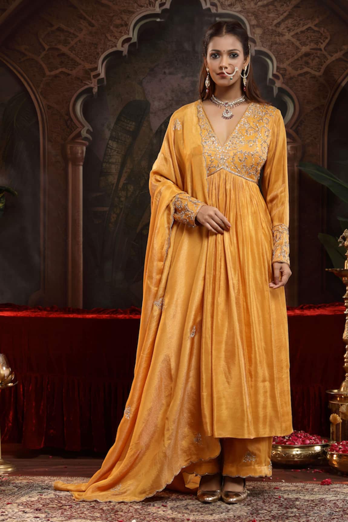 Miku Kumar Mustard Hand Embroidered Anarkali Set 