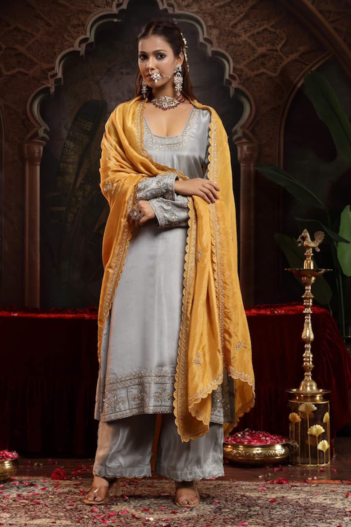 Miku Kumar Grey Aabha Suit Set with Dupatta 
