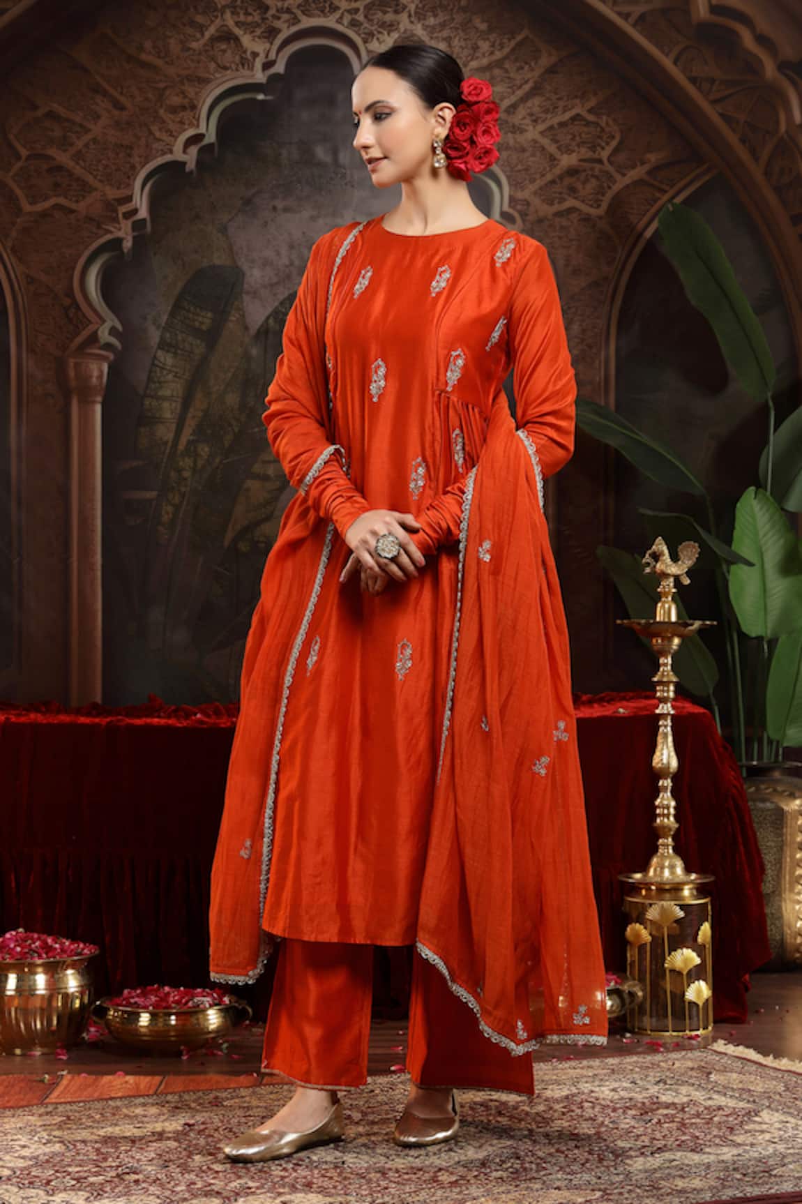 Miku Kumar Kanika Orange Chanderi Silk Suit Set 