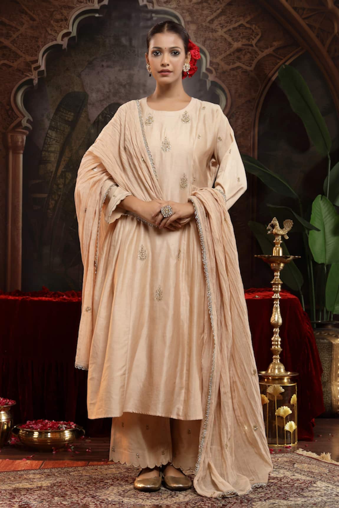 Miku Kumar Ivory Chanderi Silk Sharvi Suit Set 