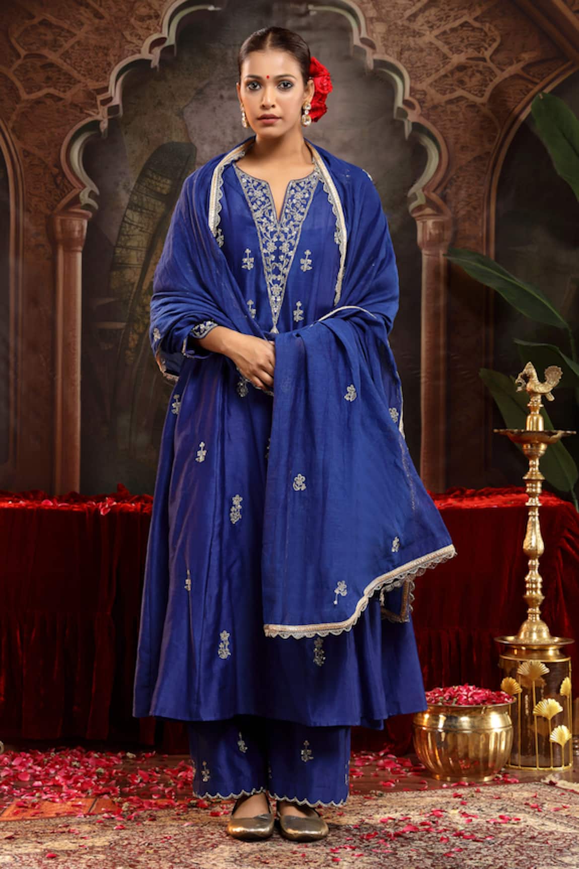 Miku Kumar Blue Chanderi Silk Tanirika Suit Set 