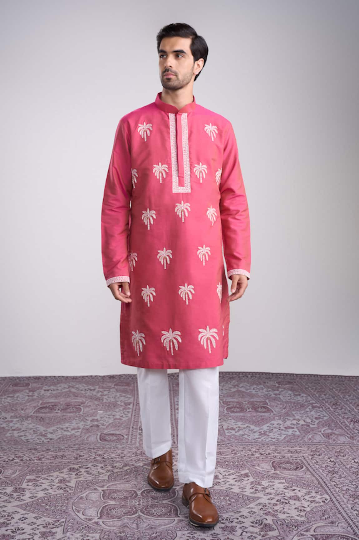Sanjev Marwaaha Designer Pink Cotton Silk Kurta Set 