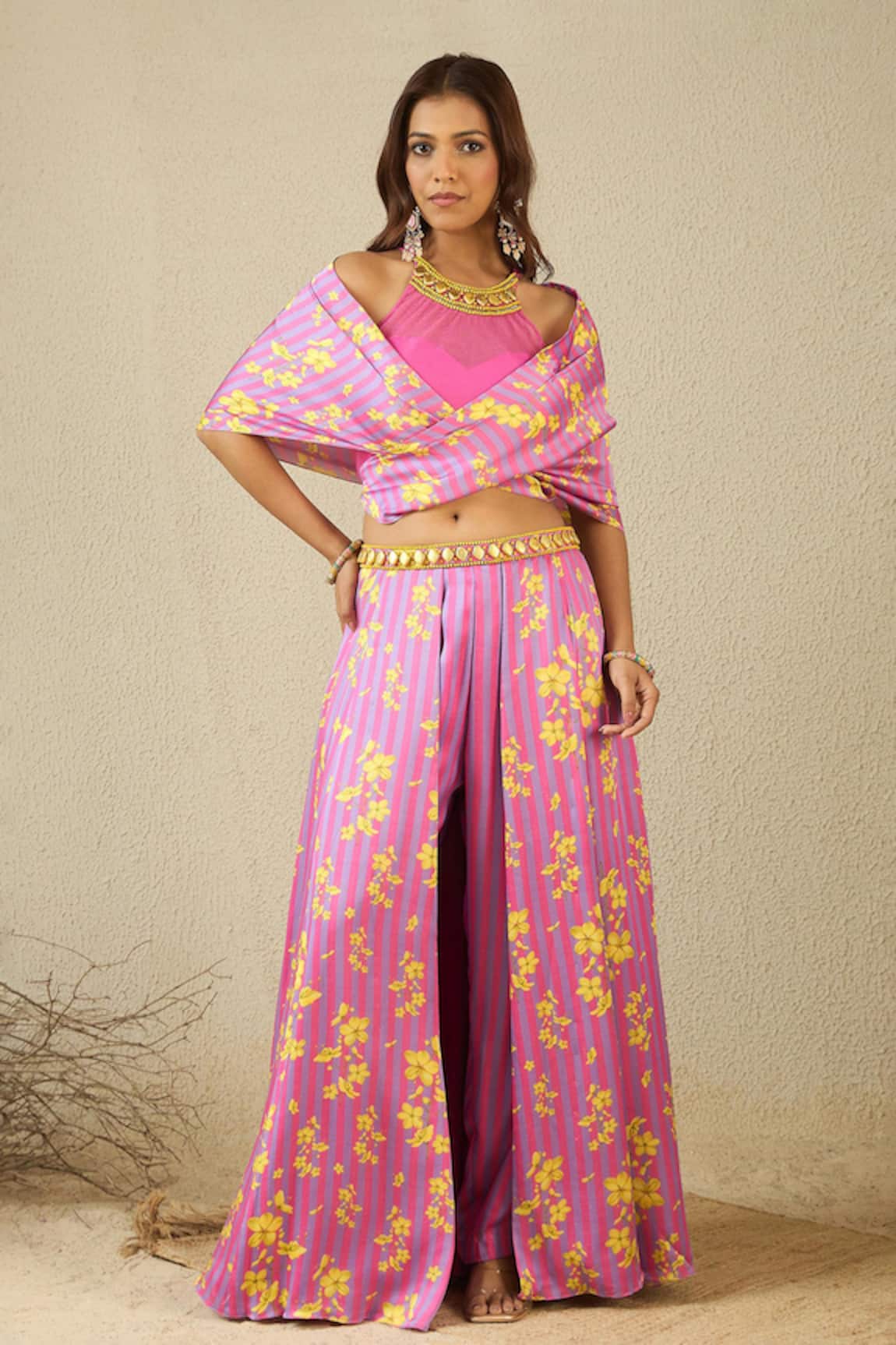 Label Nitika Purple & Pink Floral Palazzo Set 