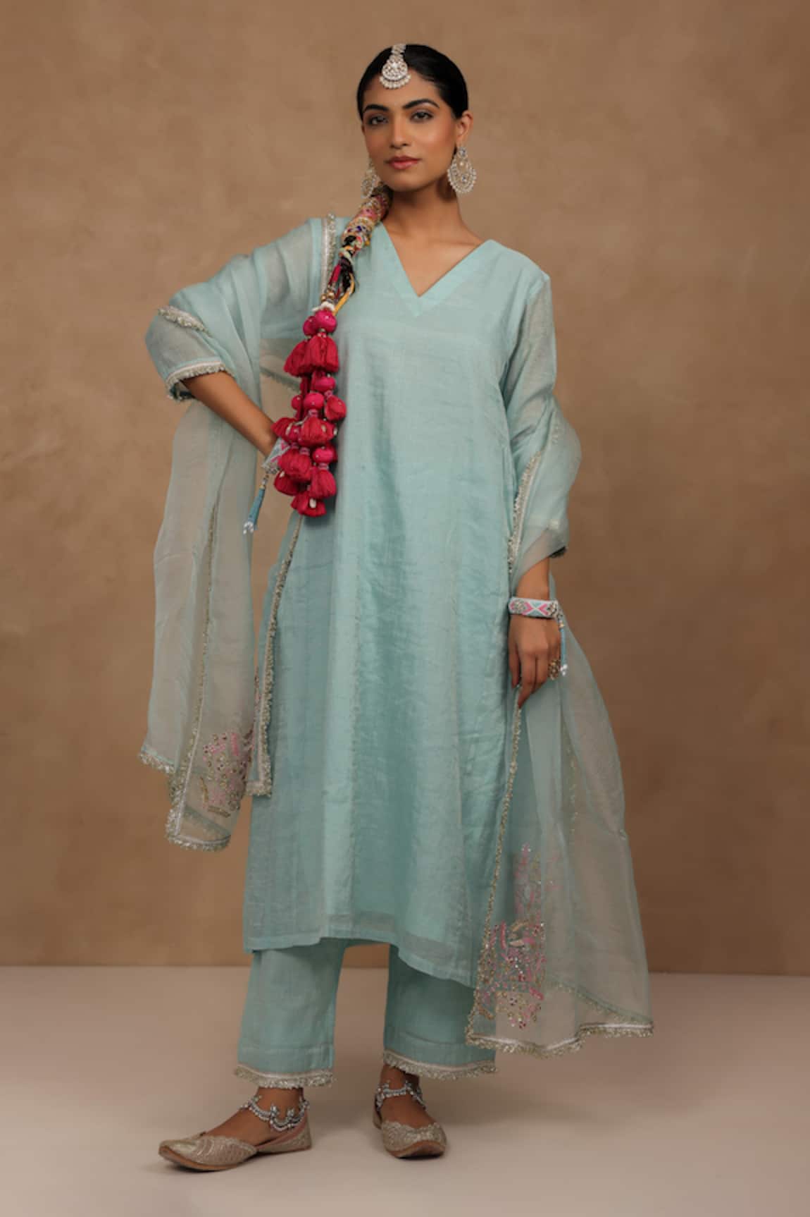 Charu Makkar Light Blue Tissue Chanderi Kurta Set 