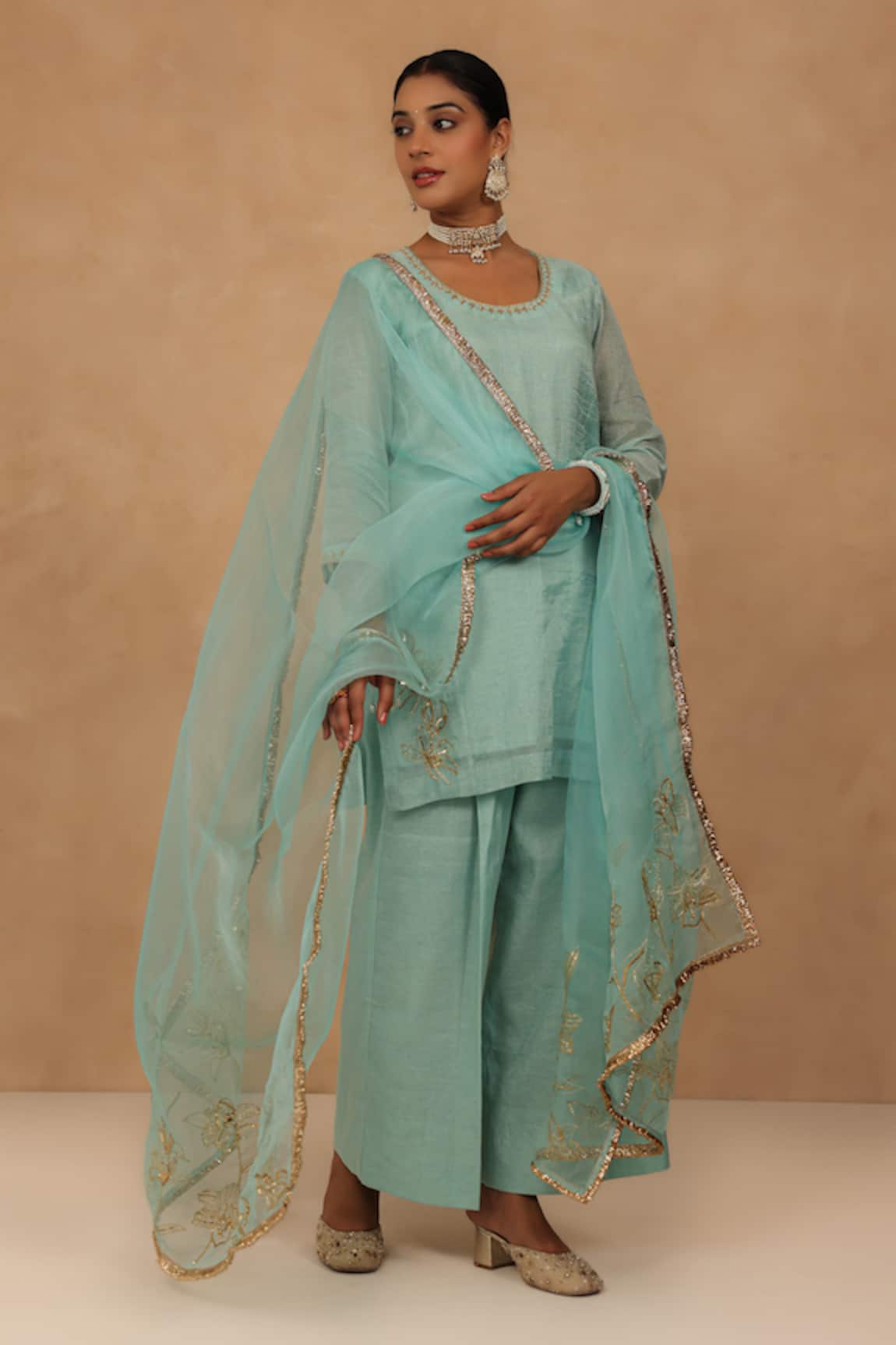 Charu Makkar Light Blue Chanderi Kurta Set 