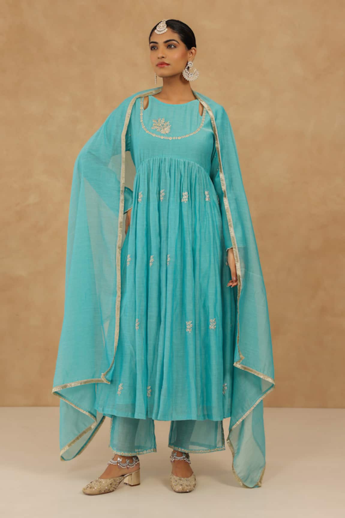 Charu Makkar Teal Embroidered Anarkali Set 