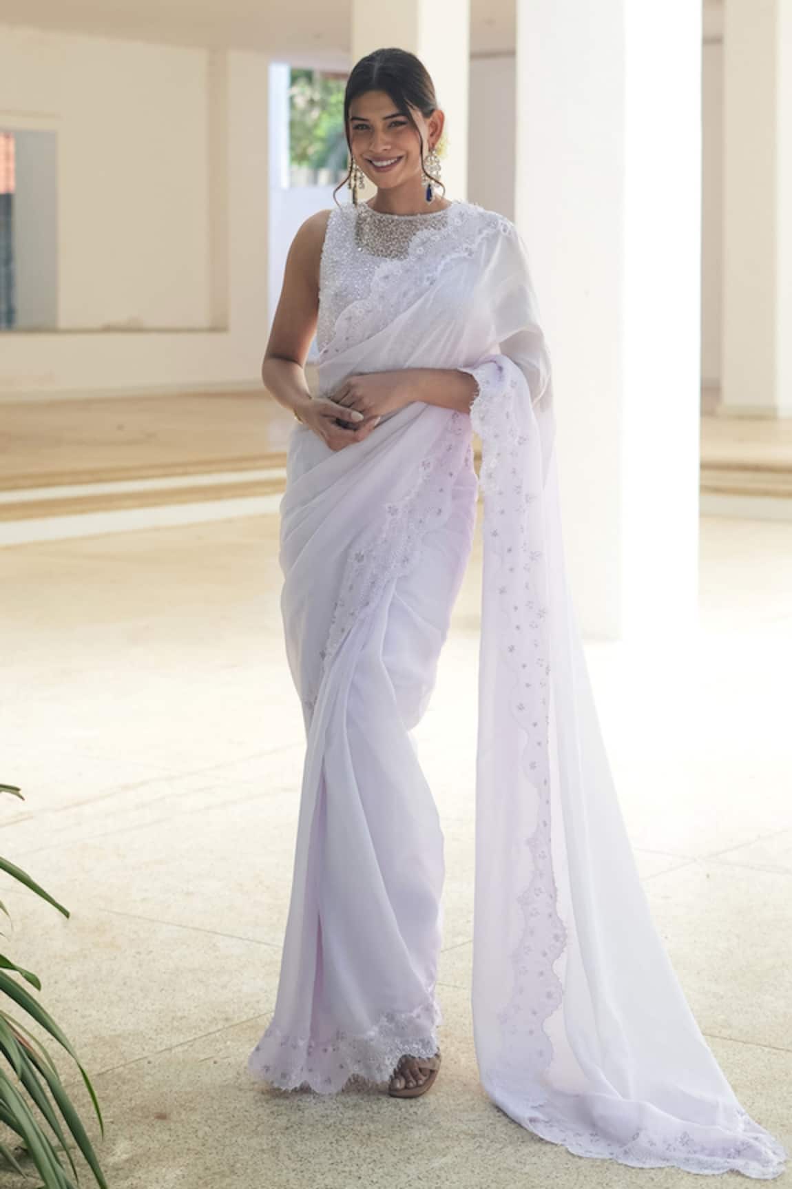 Pooja Bagaria Lavender Chantilly Saree Set 