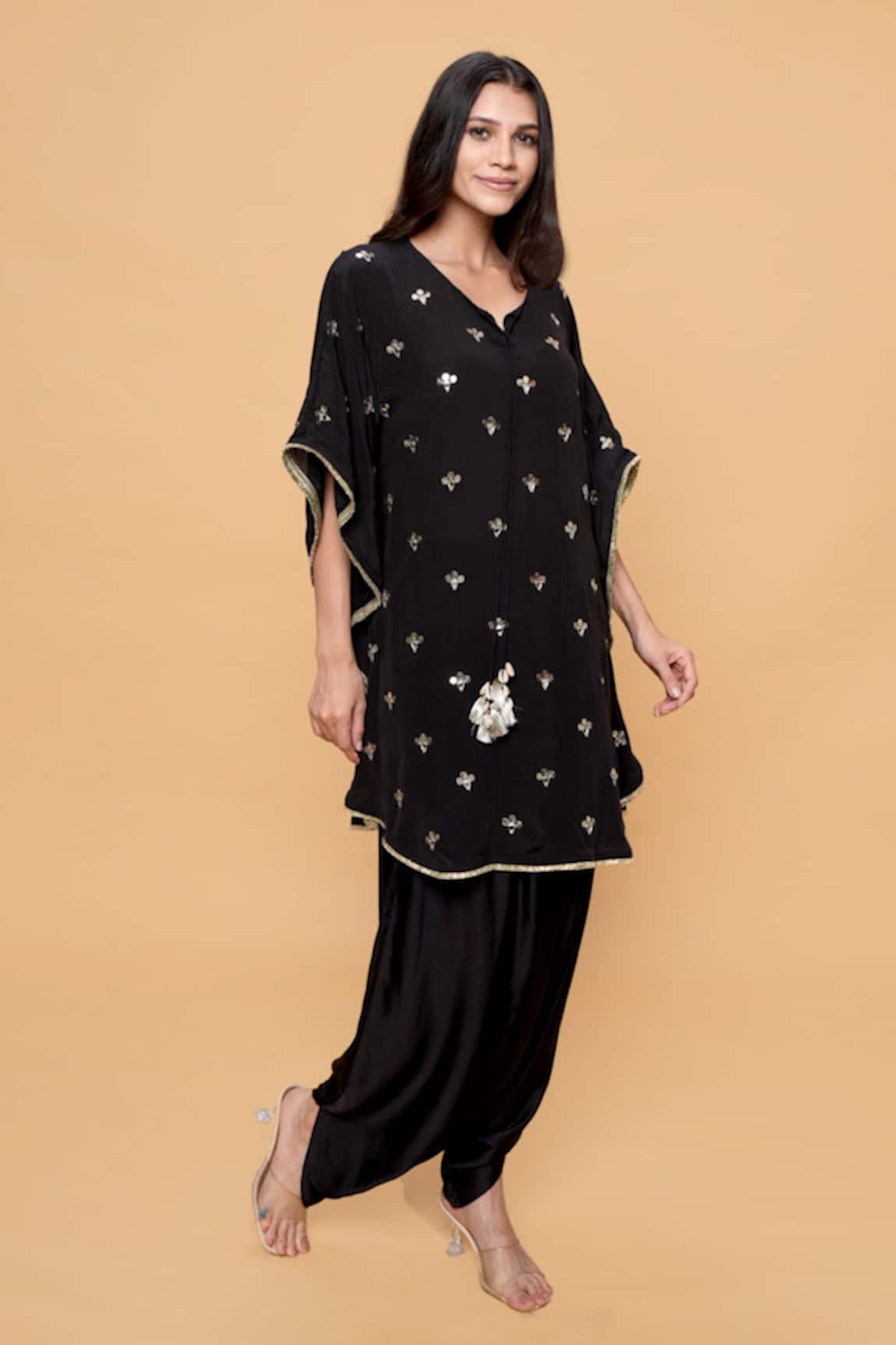 Sajeda A Lehry Hand Embroidered Black Kaftan & Dhoti Pant 