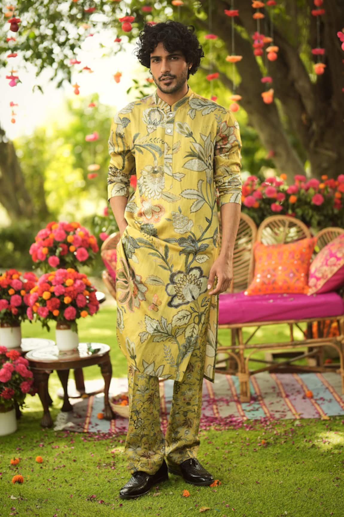 Mahima Mahajan Old Gold Floral Kurta Pant Set 