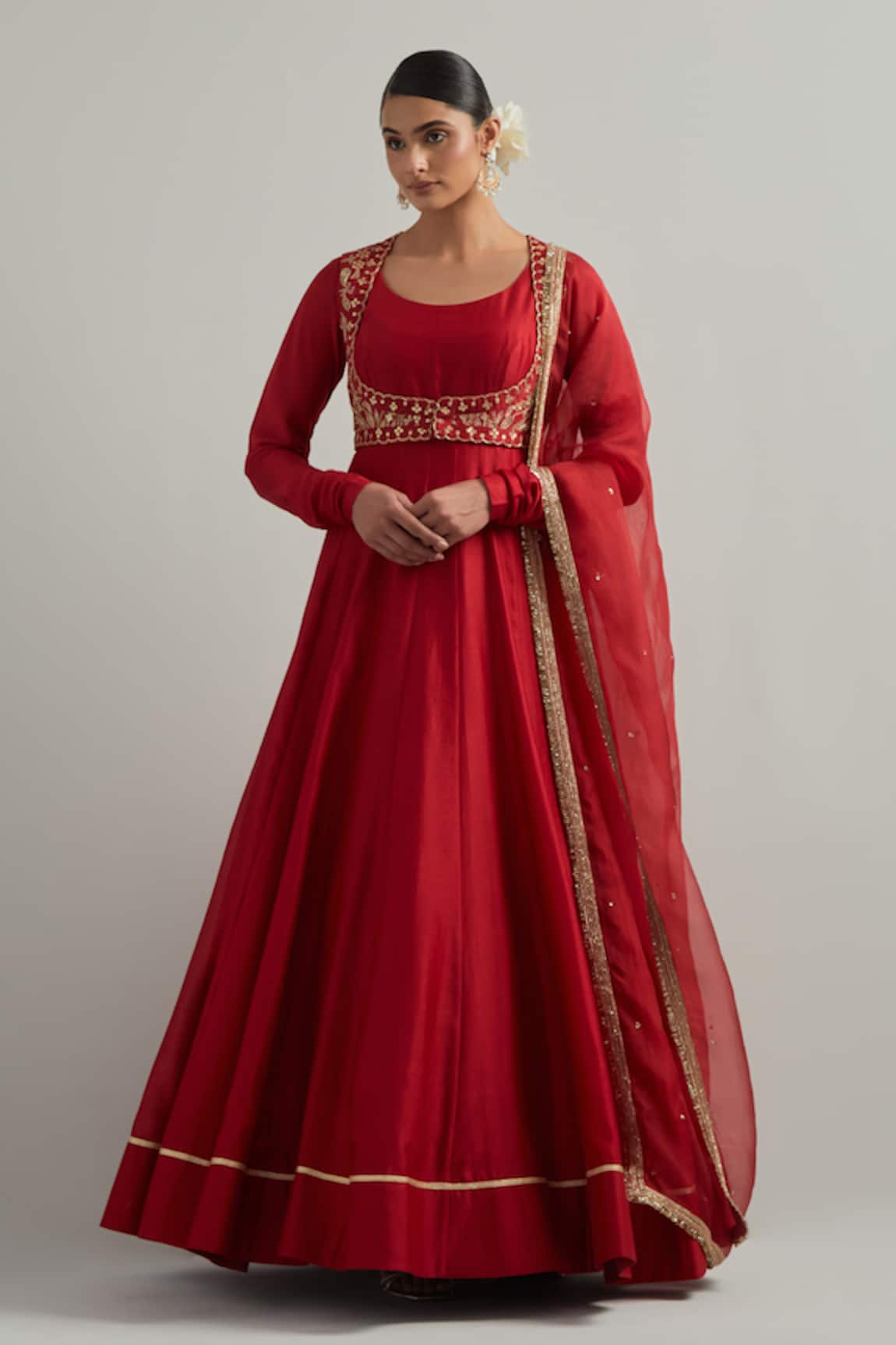 Ikshita Choudhary Red Hand Embroidered Anarkali Set 