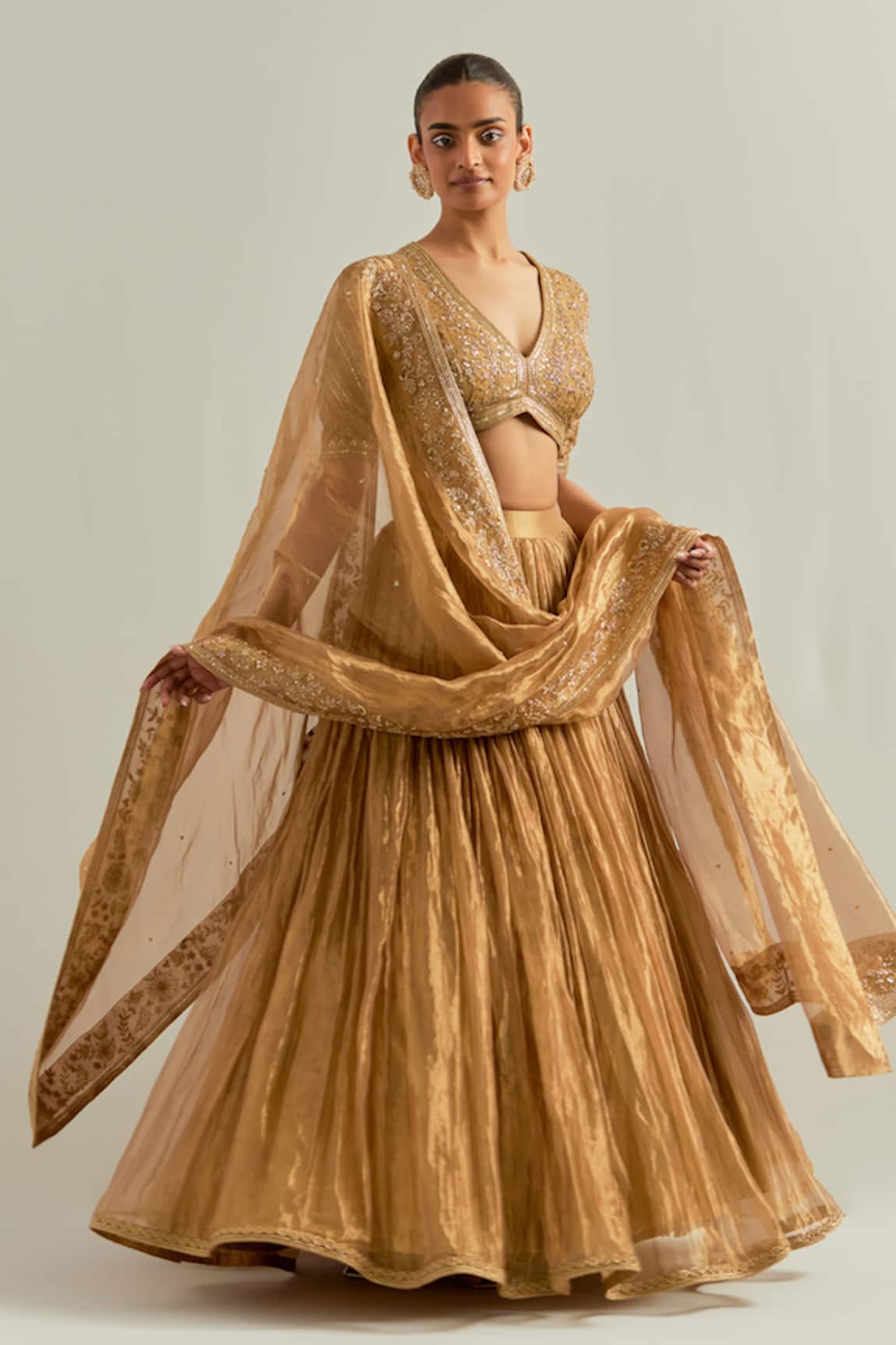 Ikshita Choudhary Golden Hand Embroidered Lehenga Set 