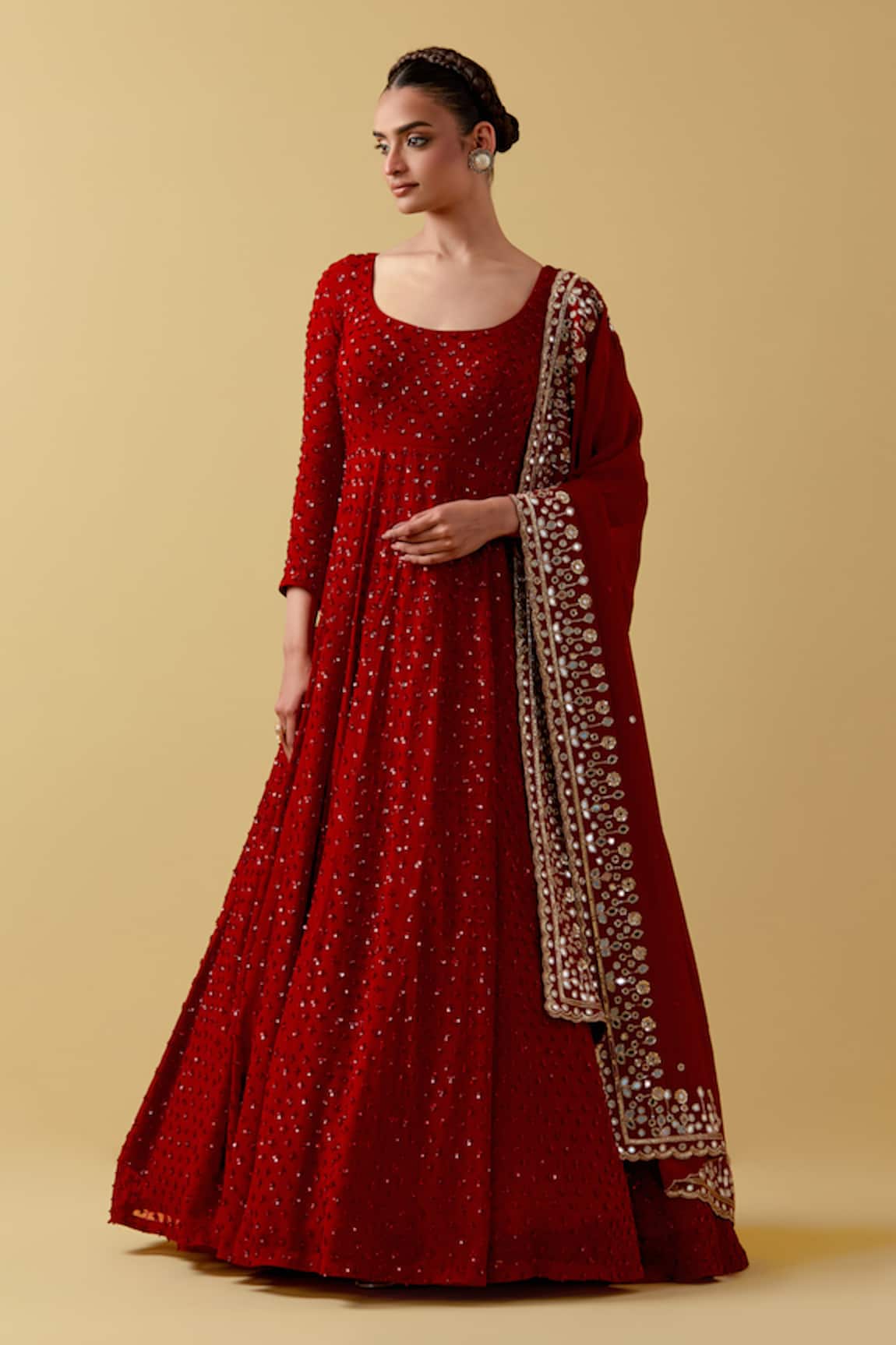 Ikshita Choudhary Red Hand Embroidered Anarkali Set 