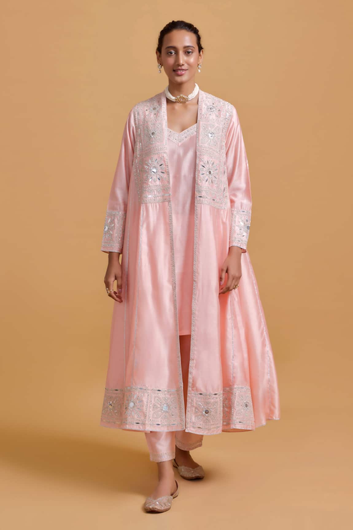 Gulabo By Abu Sandeep Embroidered Pink Chanderi Jacket Set 