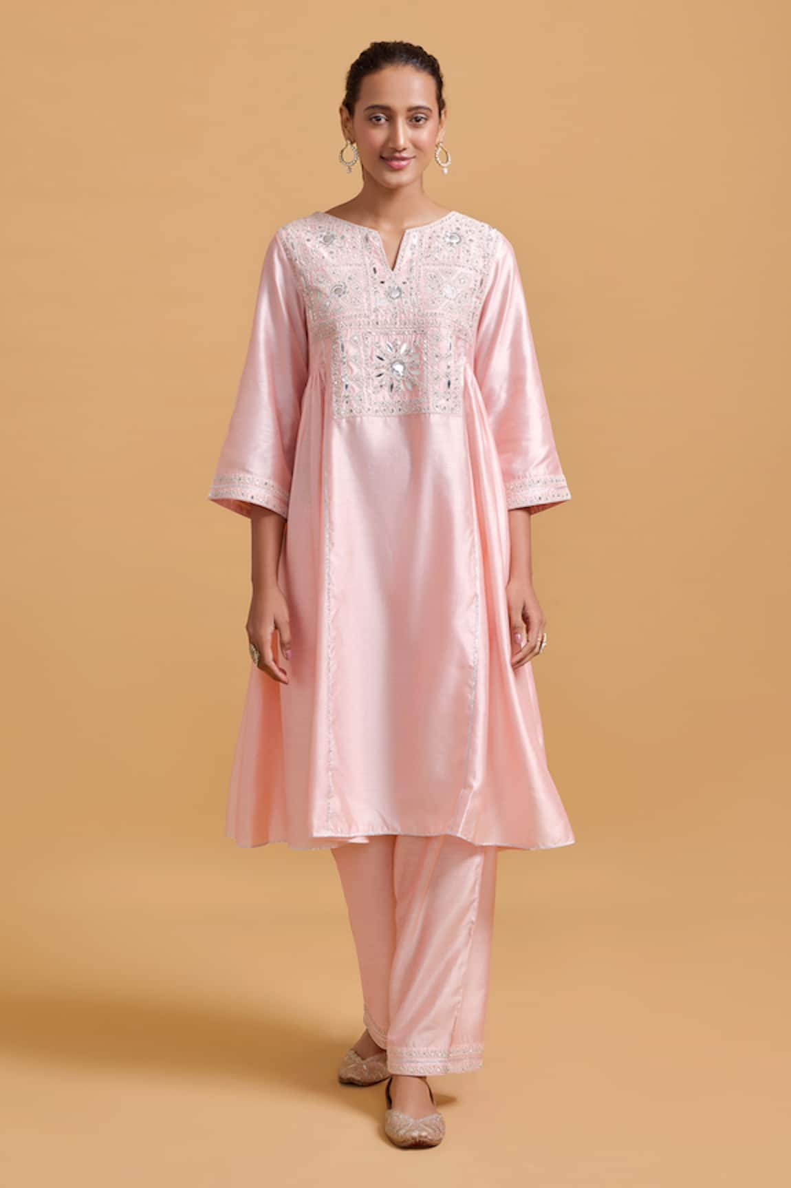 Gulabo By Abu Sandeep Embroidered Pink Modal Chanderi Kurta Set 