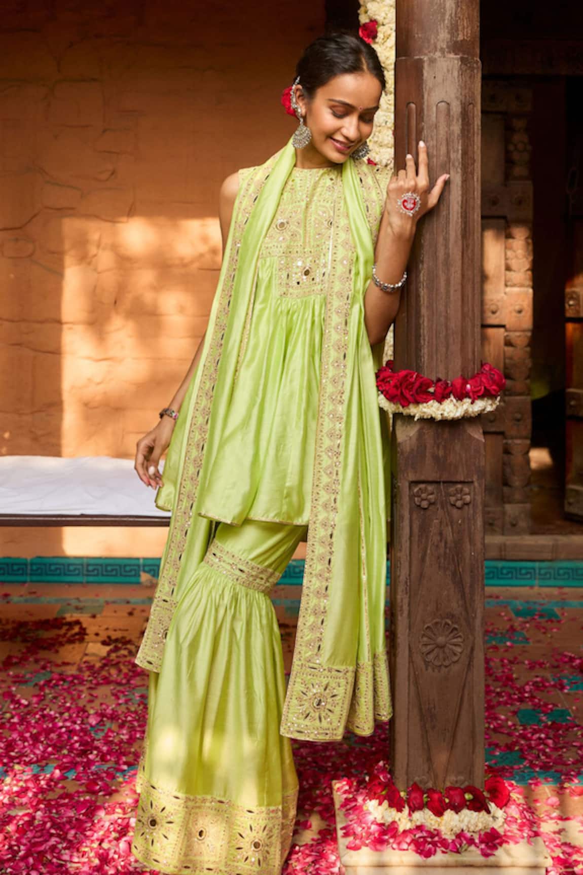 Gulabo By Abu Sandeep Pista Green Embroidered Kurta Gharara Set 