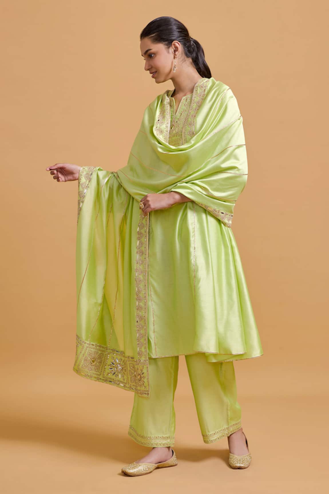 Gulabo By Abu Sandeep Embroidered Pista Green Dupatta 