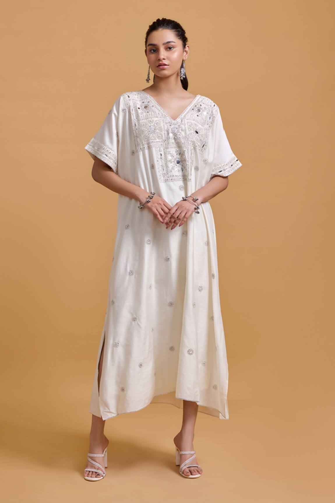 Gulabo By Abu Sandeep Embroidered Off White Kaftan 