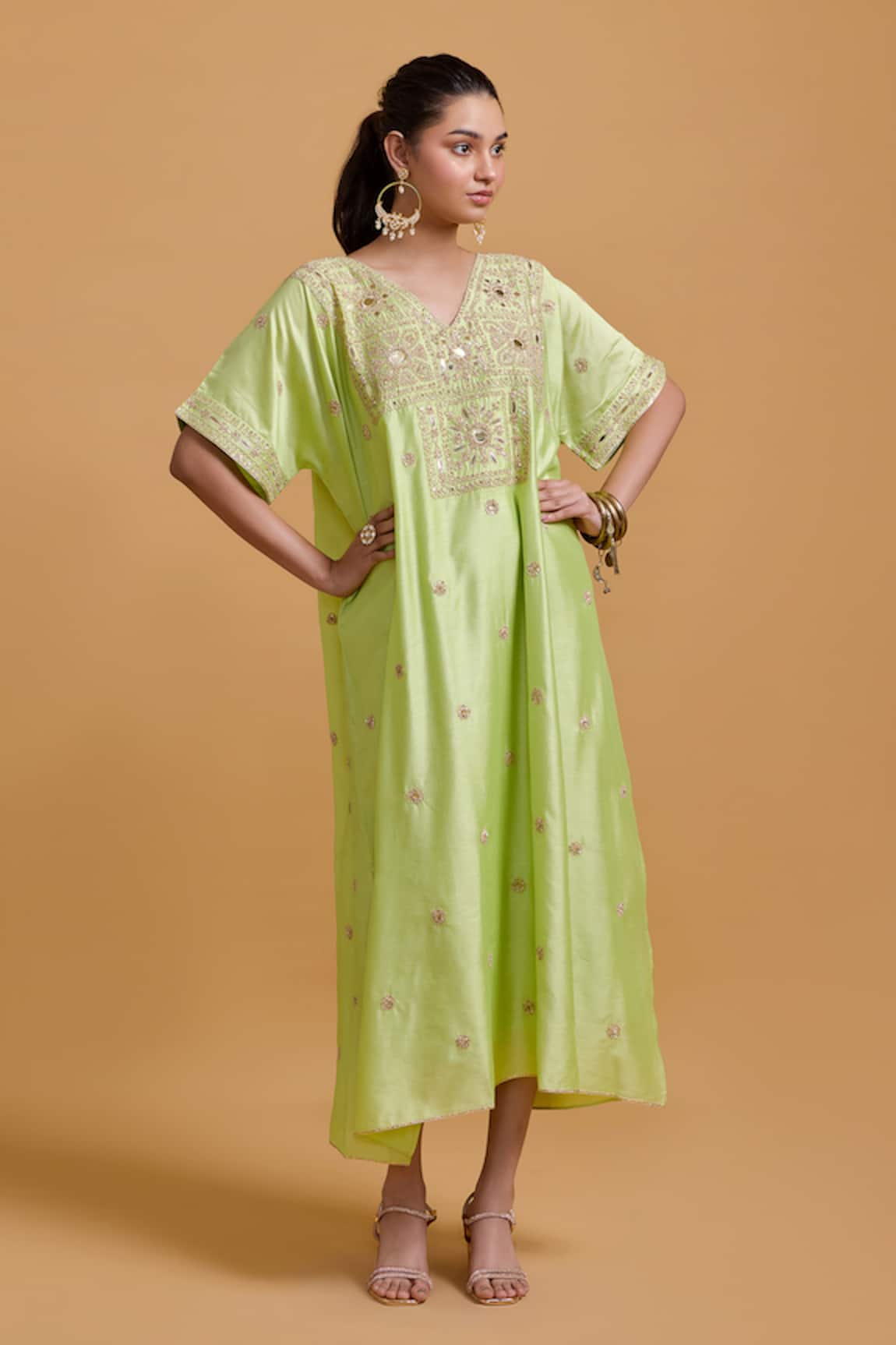 Gulabo By Abu Sandeep Embroidered Pista Green Kaftan 